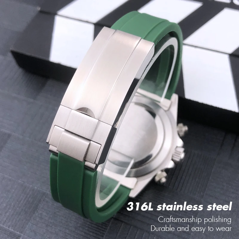 Imagem -03 - Metal Curvo End Pulseira de Borracha Apto para Rolex Gmt Silicone Sport Strap Verde Submariner Daytona Yacht Master Belt 20 mm 21 mm