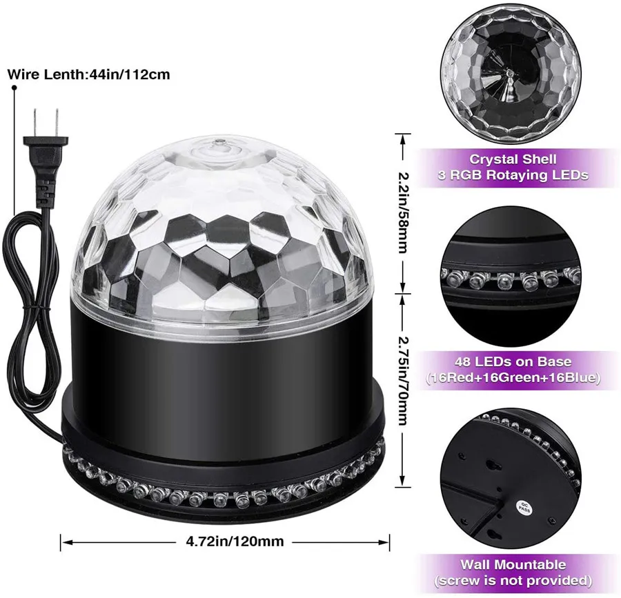 Sound Activated Rotating Disco Ball Party Light 6W RGB LED Stage Lights Projector Lamp for Christmas Wedding Festival Decoration
