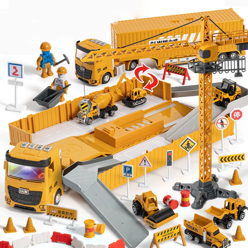 Alloy Engineering Vehicle Parking Lot Car Set Toys  Music And Light Toy Boy Construction Site Toy Excavator For Children Gifts