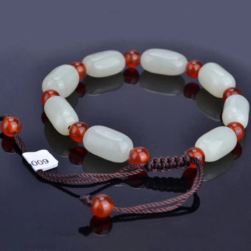 Admirable He Tian Jade Bead Bangle with carnelian bracelet Amulet ornament Talisman