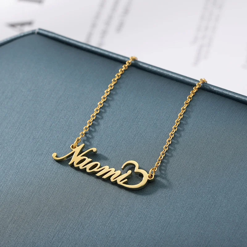 Custom Name Necklace For Women Stainless Steel Chain Personalized Name Necklace With Heart Jewelry Birthday Gift For Lover