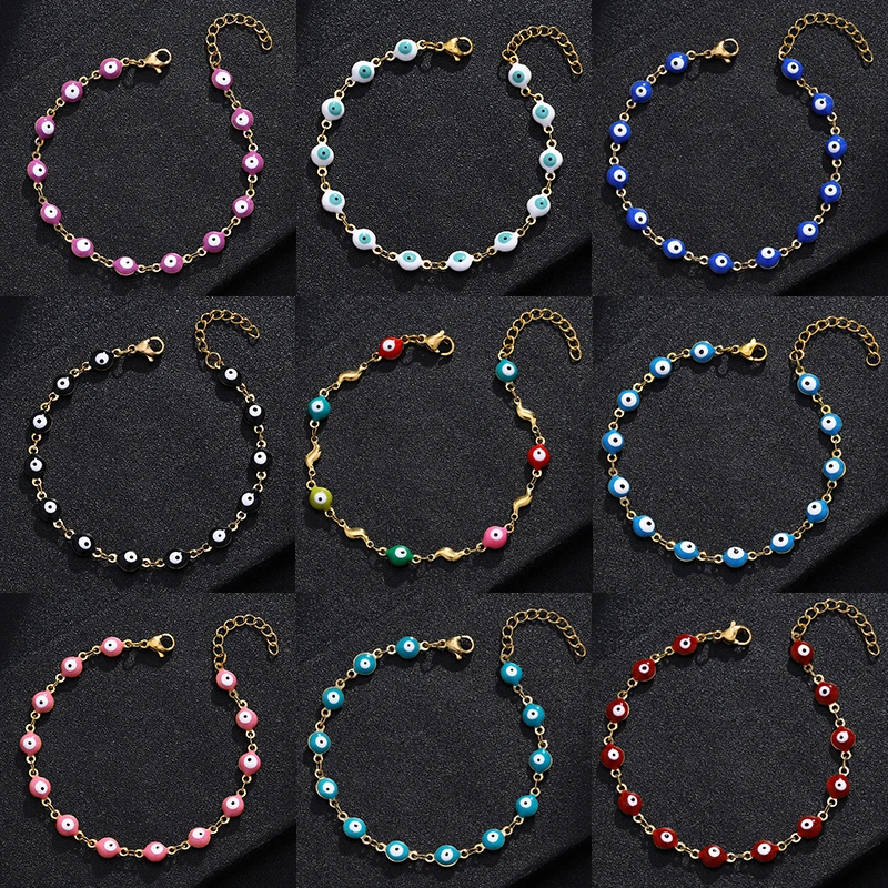 Braccialetto turco Lucky Evil Eye donna 11 stile occhi azzurri fascino femminile moda smalto perlina bracciale in acciaio inossidabile regalo