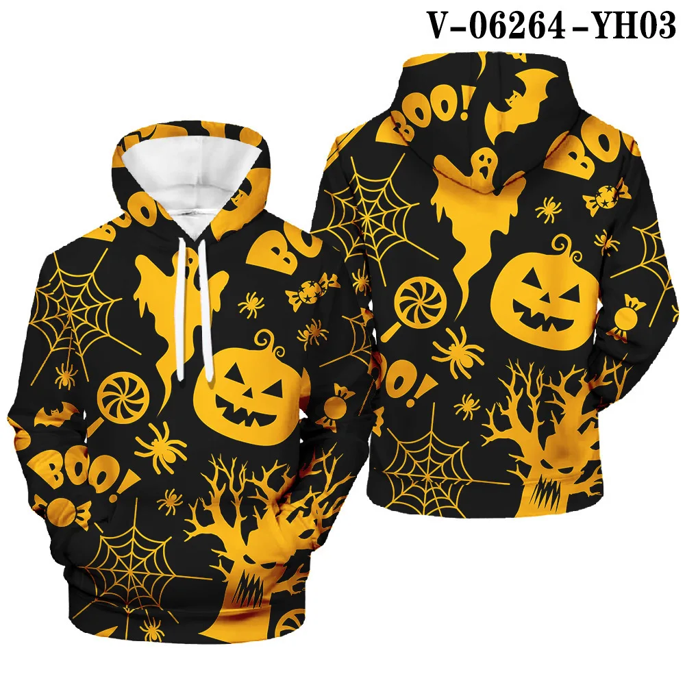 2021 Mới Sáng Tạo Halloween Bí Ngô Nam Nữ Khoác Áo Bông Tai Kẹp 3D In Pattert Dễ Thương Áo Thun Thời Trang Quần Áo Thu Đông