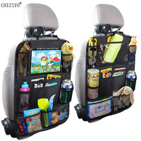 Universal Car Back Seat Organizer with Touch Screen Tablet Holder 10 Pockets Anti-Kick Protector Mats for Kids Auto Storage Bag