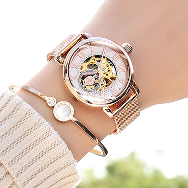 New Fashion Luxury Brand Skeleton Women Mechanical Watches 