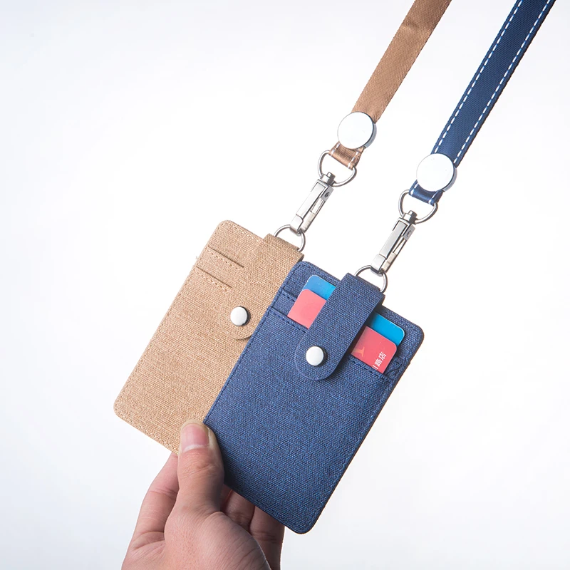 2020new ID Card Holder PU Leather Neck Strap High Quality Passport Employee 3 Pockets Badge For Student Nurse (standard size)