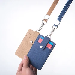 2020new ID Card Holder PU Leather Neck Strap High Quality Passport Employee 3 Pockets Badge For Student Nurse (standard size)