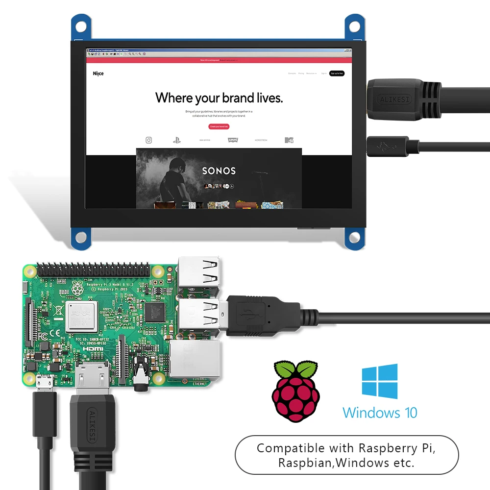 Mini 5นิ้ว AIDA64หน้าจอสัมผัสแบบ Capacitive HDMI 800X480สำหรับ Raspberry Pi 3 Pi4 PC เครื่องพิมพ์ Orange Pi