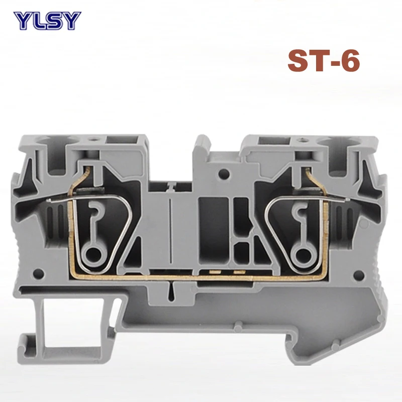 

1Pcs Spring Terminal Block ST-6 Morsettiera Din Rail Screwless Type Wire Cable Connectors Pure Copper Bornier 52A 6mm2