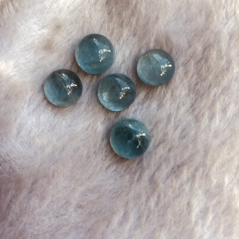 Wholesale AAA Quality Blue Aquamarine Bead Cabochon 8mm Round Gem Cabochons For Jewelry making, 2pcs/pack