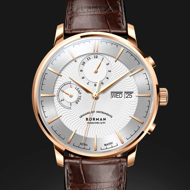 Роскошные часы BORMAN для мужчин, мужские автоматические часы Механические наручные часы 50 м Водонепроницаемые сапфировые часы Год Месяц Неделя Дата