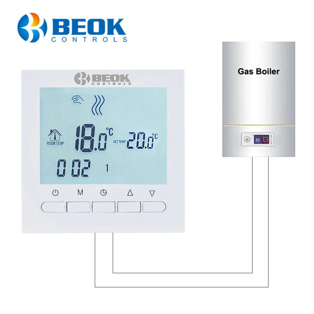 Beok-termostato Digital con cable para calefacción de caldera de Gas, termorregulador programable 3A, termostato alimentado por batería