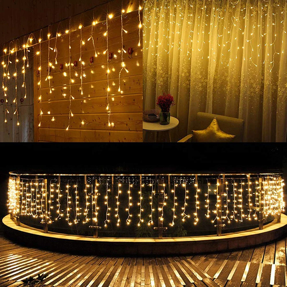 

3.5M 5M Christmas LED Curtain Icicle String Light droop 0.4-0.8m LED Party Garden Stage Outdoor Decorative Fairy Light