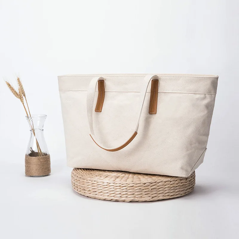 

Korean Style Large Capacity Canvas Tote Shoulder Bag Simple Shopping Handbag Fashion Solid Color