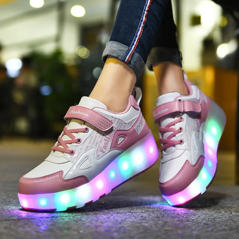 Kids Roller Skates Shoes Led Light Flashing Light 2 Wheels Skating Sneaker Flying Shoe Recharge Multi Light Breatheable Boy Girl