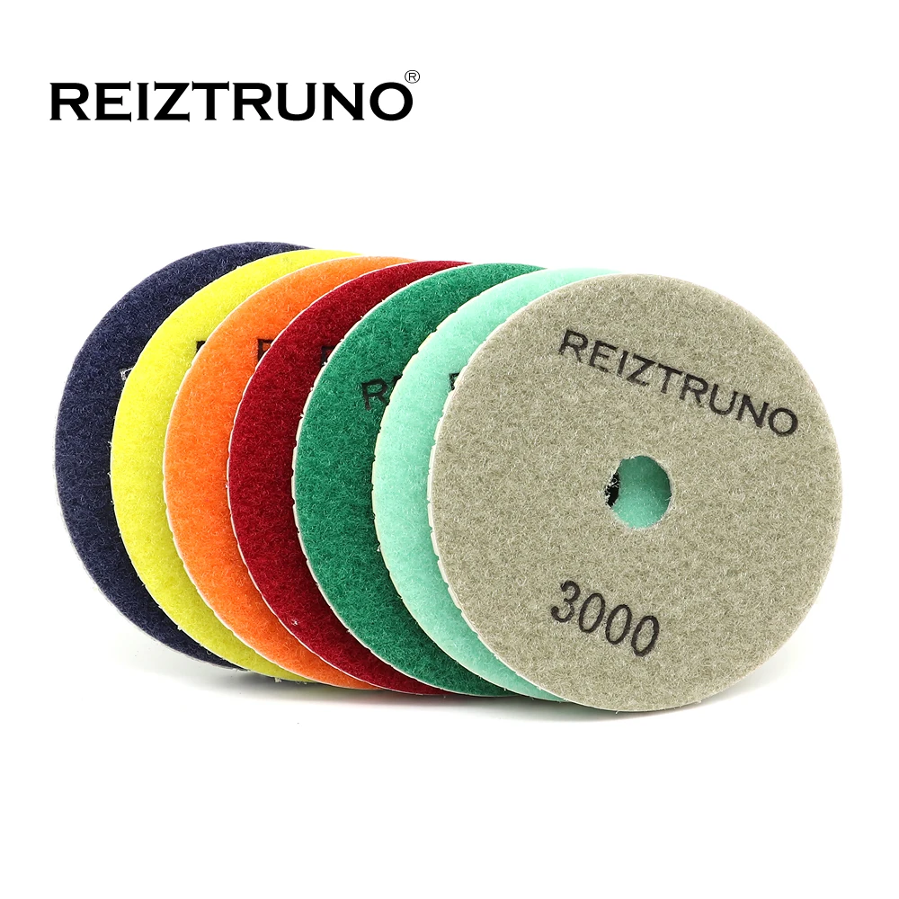 Reiztruno 3 "/4"/5 "/6"/7 "almofadas de moagem de diamante mármore, granito polimento de pedra natural discos abrasivos, sry ou uso úmido, longa vida