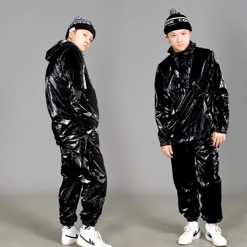 Long-Sleeved Hip Hop Clothes Shows Suit Bright Silver/Gold/Black Hoodies Pants Street Dancing Outfits Team Stage Costume VDB1712