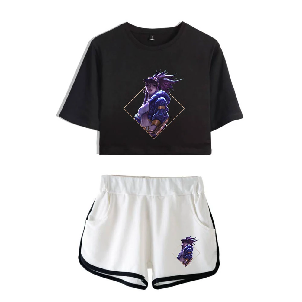 2020 Kda The Baddest Game Two Piece Sets Summer Sexy Women Shorts and Short Sleeve T-shirt Harajuku Casual Women Sets