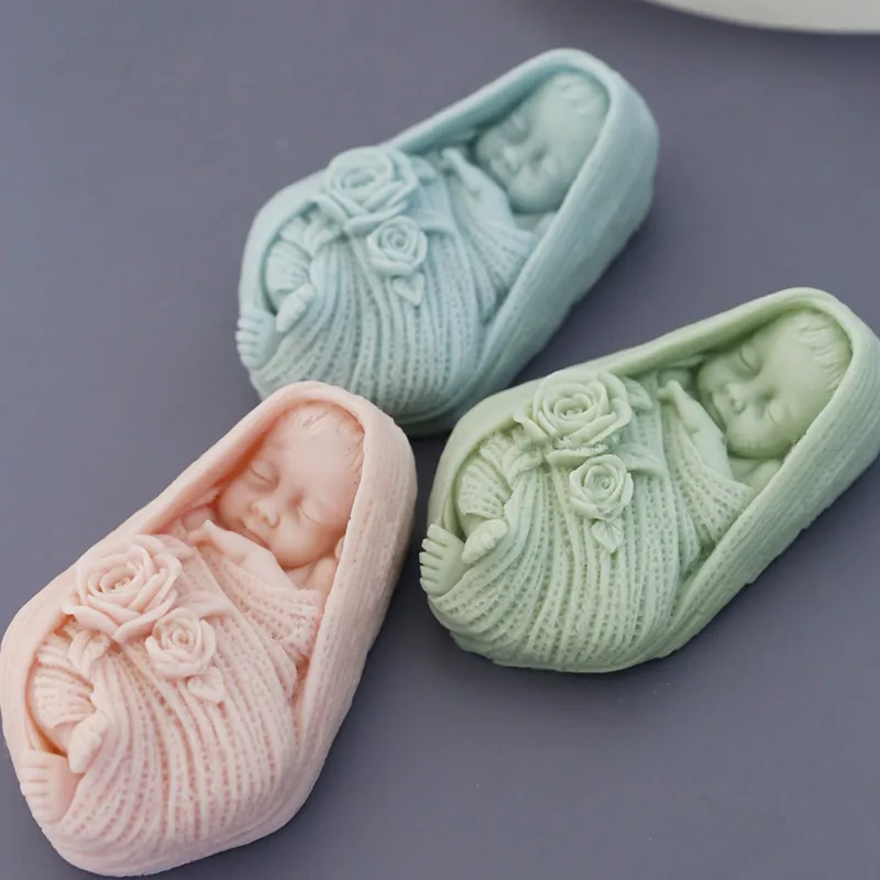 Baby Silicone Mold Rose Baby Soap Molds Gypsum Chocolate Candle Mold Clay Resin Fondant Mould 3D Angel Silicone Soap Moulds