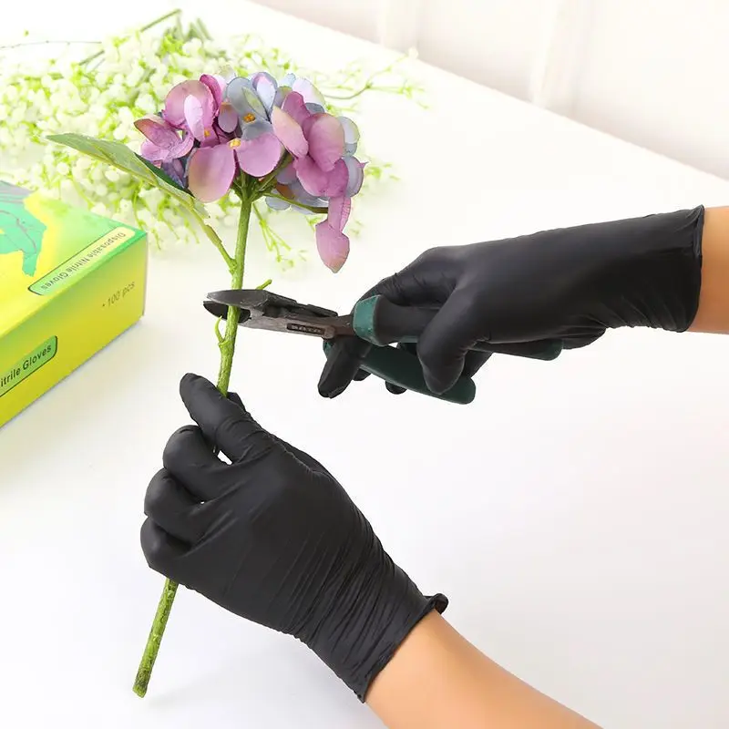 Black Disposable Nitrile Gloves 100 PCS/Pack Latex Free Small Medium Large Home Food Work Safe PVC Blend Hand Elastic Gloves