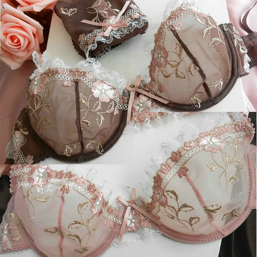 Sensual Woman Underwear Lingerie Set Cute Transparent Lace Push up Bra Underpants Bra for Women Ultra-thin Steel Ring Brassiere