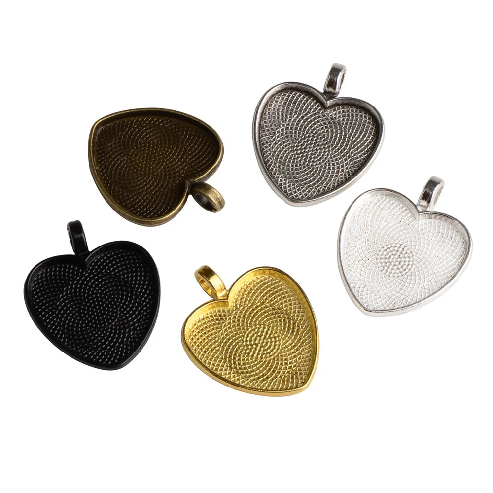 10pcs 25mm Peach Heart Glass Cabochon Settings Jewelry Accessories Blank Cameo Base Trays Bezels DIY Jewelry Making