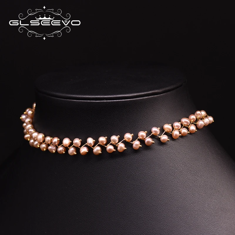 GLSEEVO Natural Fresh Water Pearl Choker Necklace For Women Wedding Engagement Handmade Fine Jewelry Collares GN0171