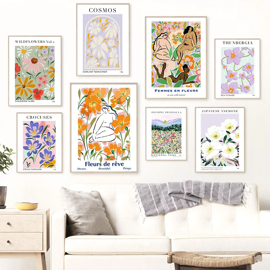 Wildflowers Japanese Anemone Woman Garden Wall Art Canvas Painting Nordic Posters And Prints Wall Pictures For Living Room Decor