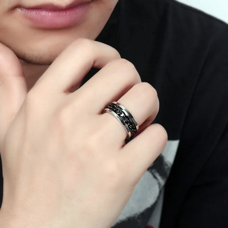Men's 8mm Rotatable Chain Ring, Stainless Steel Gift