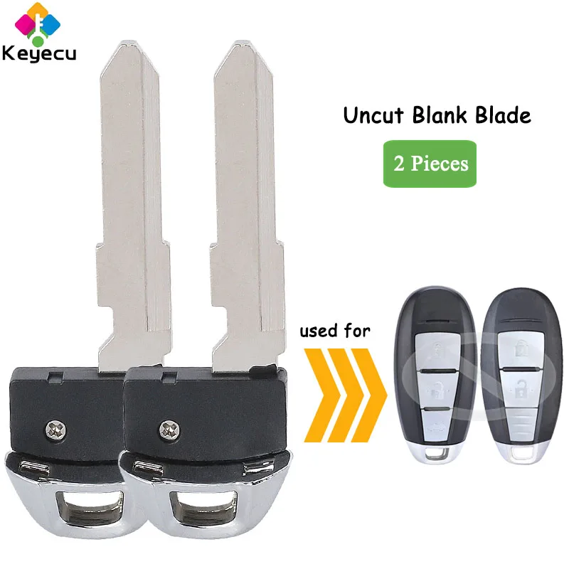 KEYECU 2 Pieces Smart Remote Key Uncut Blank Insert Emergency Blade for Suzuki SX4 Swift Vitara S-Cross Kizashi 2010 - 2015 2016