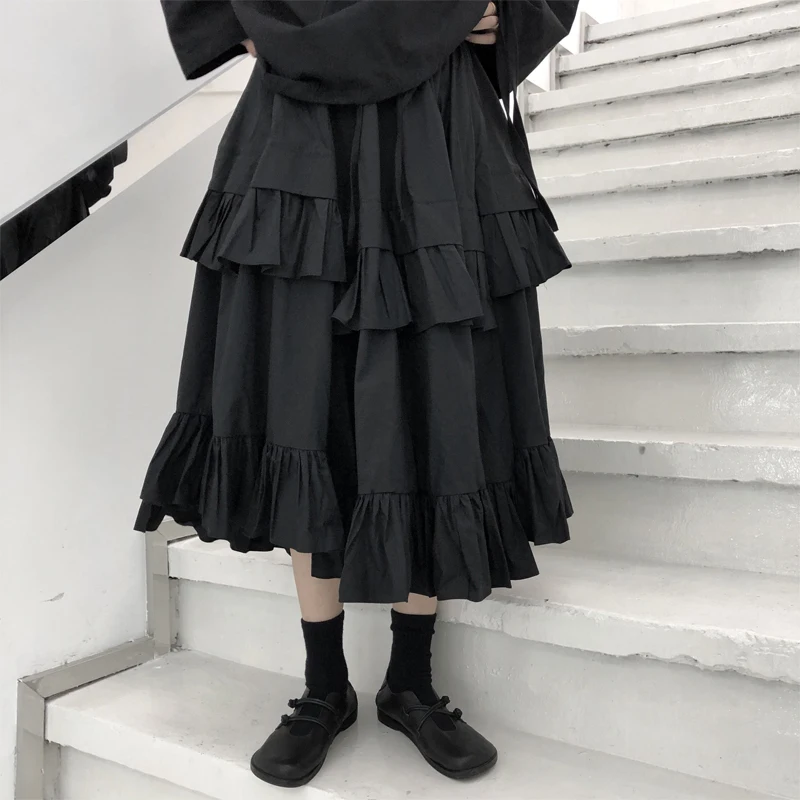 

Lady Flounces Half Skirt Spring And Autumn New Solid Color False Two Layer Design Irregular Youth Fashion Cake Half Skirt