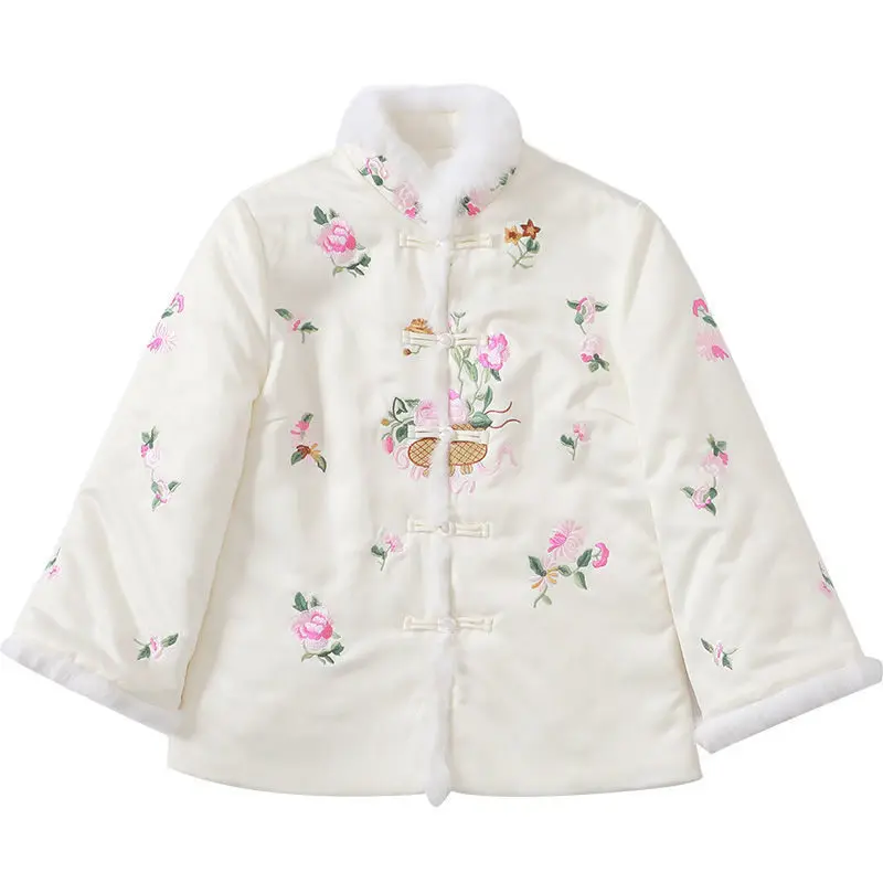 Short 2021 New Improved Tang Suit Chinese Style Retro Cotton Padded Jacket Cheongsam Embroidery Hanfu Women Qipao Coat M1752