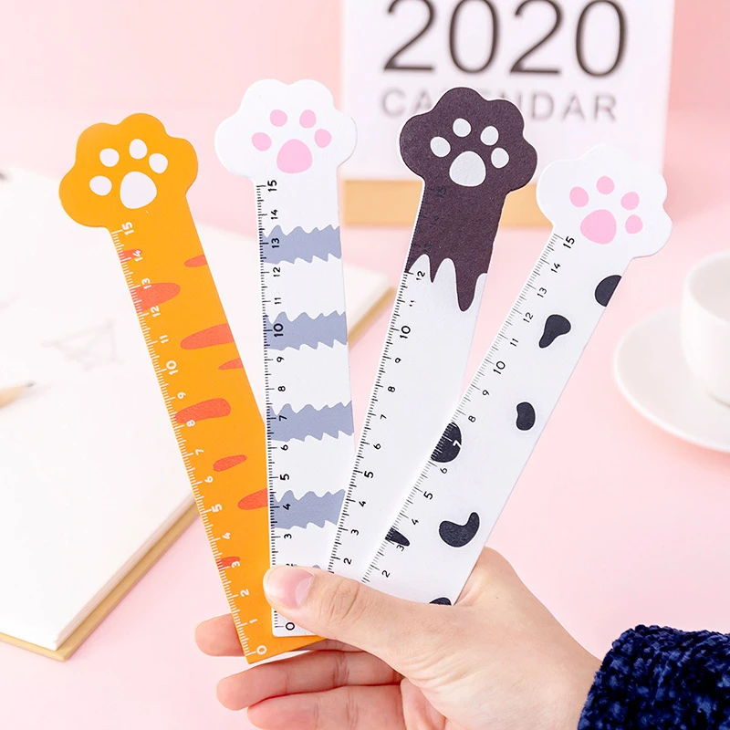 Regla de madera con garra de gato Kawaii, 15cm, regla recta para medición, regalo promocional, papelería, suministros escolares