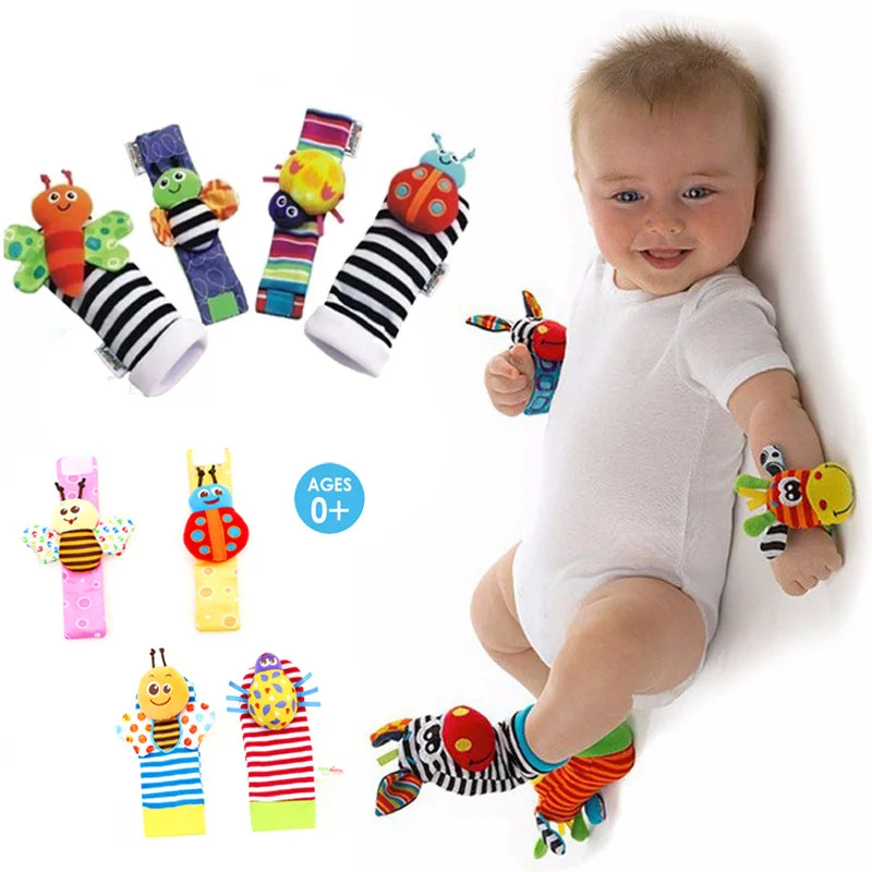 Wrist Strap Rattles Animal Socks Toy New A Pair 2pcs/set Baby Infant Soft Handbells Hand Foot Developmental Toys 0-12Months