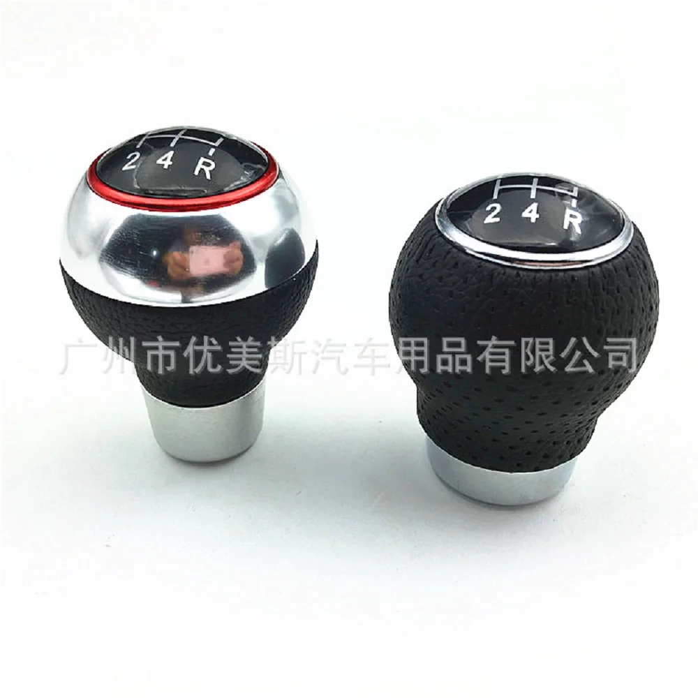 Universal Car 5 Speed 5R Gear Shift Knob Leather Aluminum Lever Shifter Red Stick AT Gear Head Lever Headball Pen Knobs