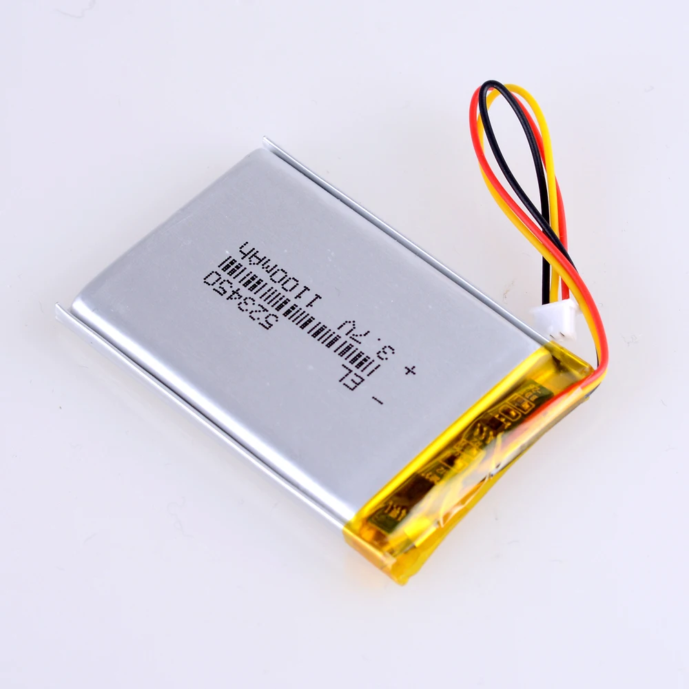 3.7V 1100MAh 523450 JST 1.25Mm 3pin Plug Lithium Polimer LiPo Baterai Isi Ulang untuk MP3 DVD PAD Kamera Perekam Speaker