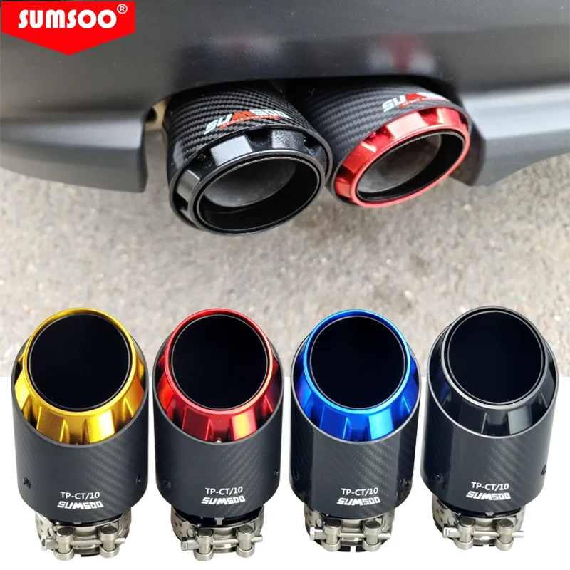 SUMSOO genuine new design cool style 3 layers carbon fiber + balck stainless modified car exhaust tip silenciador coche