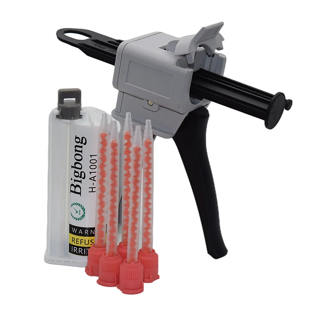 

50ml White 10:1 AB Glue Adhesives with 5pc 10:1 Static Mixing Nozzles and 50ml 10:1 AB Glue Gun Dispenser Manual Caulking Gun