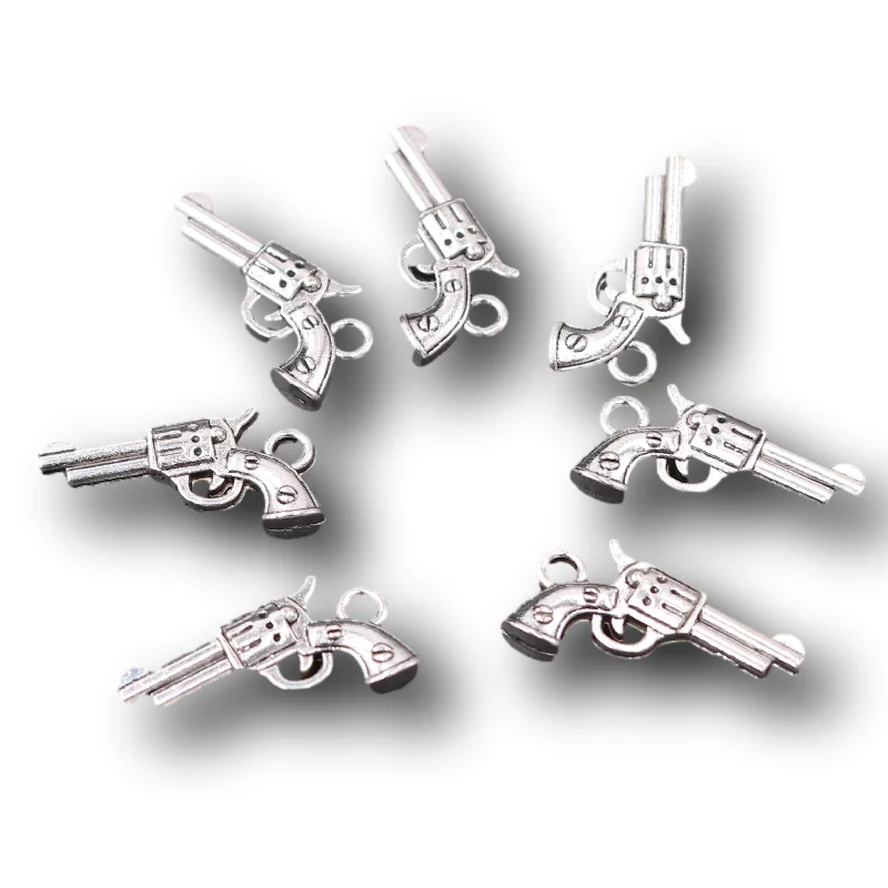 30pcs Silver Plated 3D Mini Revolver Pendant Retro Bracelet Earring Metal Accessories DIY Charms For Jewelry Crafts Making A2457