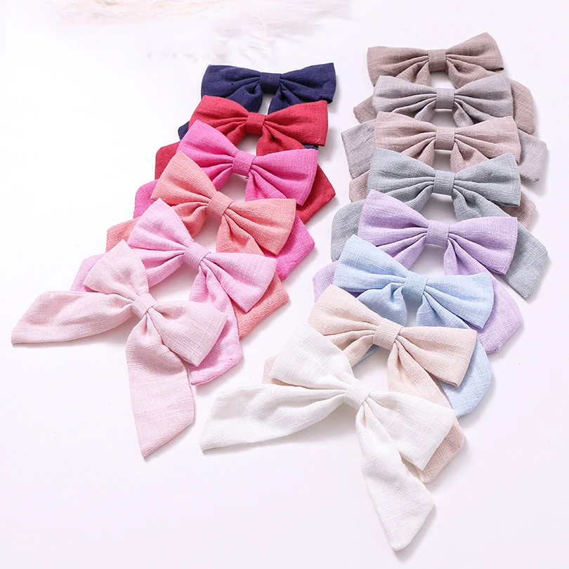 Lớn Cung Tên Bé Hairclips Vải Lanh Cotton Barrettes Cho Bé Gái Mùa Hè Màu Tóc Chân Trẻ Em Hairgrips Trẻ Sơ Sinh Phụ Kiện Tóc