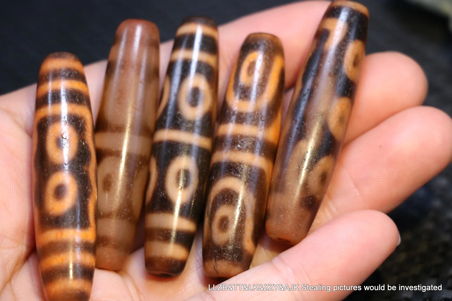 Set of 5 Magic Energy Tibetan old Agate Ivory Color Multiple Symbols Totem Pendant Amulet dZi Bead LKbrother Whole Sale ##05