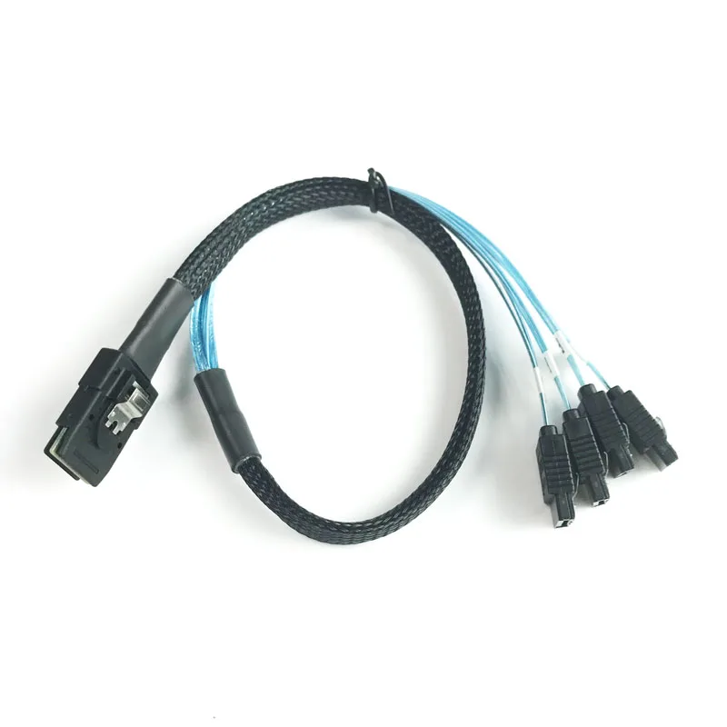 Mini SAS 36pin (SFF-8087) Male w/ Latch to 4 x SATA 7pin Female Forward Breakout Cable with Nylon Braiding