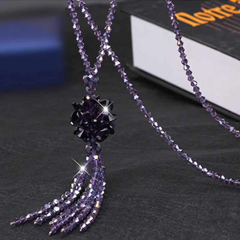 Heeda Korean Crystal Bead Long Necklace Women Autumn Winter Joker Sweater Chain Fashion 2019 Kpop Tassel Pendant Neck Decoration