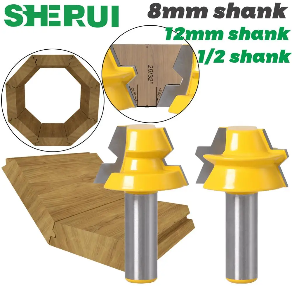 2pc Lock Miter Router 22.5 Degree Glue Joinery Router Bit - 1/2\
