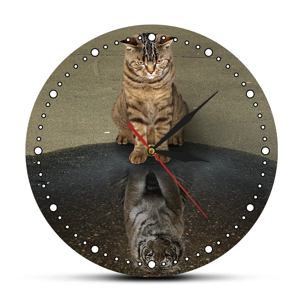 

Megalomania Your Inner Soul Cat Reflection Tiger Wall Clock Self Confidence Inspirational Wall Art Bedroom Hanging Wall Watch