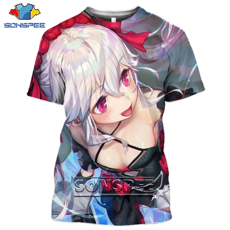 

SONSPEE Summer Tshirts Anime Azur Lane 3D Printing Men Women T-shirts Harajuku Sexy Uniform Casual Street Pullover Short Top