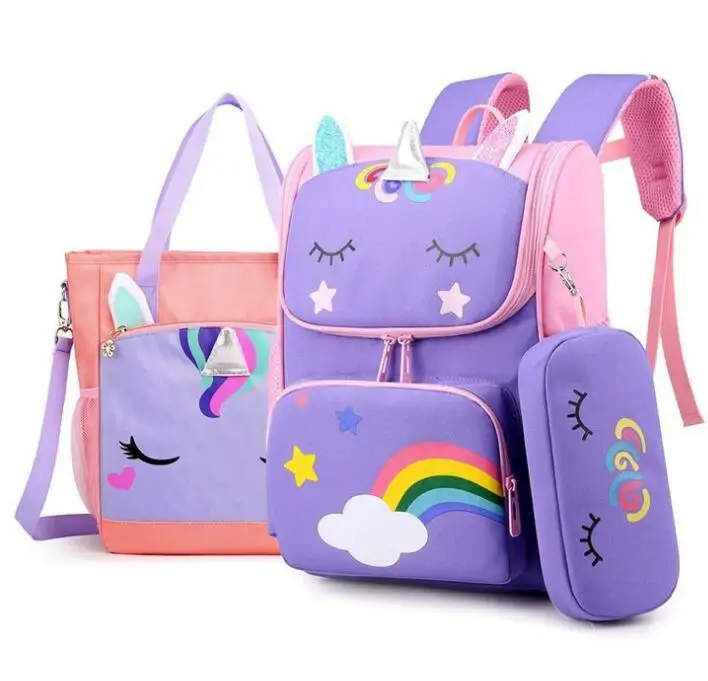 Imagem -02 - Mochila Escolar com Lancheira para Crianças Unicorn Schoolbag Feminino Student Bookbag