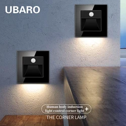 UBARO Tempered Glass Panel Wall Sensor Light  Balcony Corridors Stairs Human Body Induction PIR Motion Led Step Lamp Ac100-240V