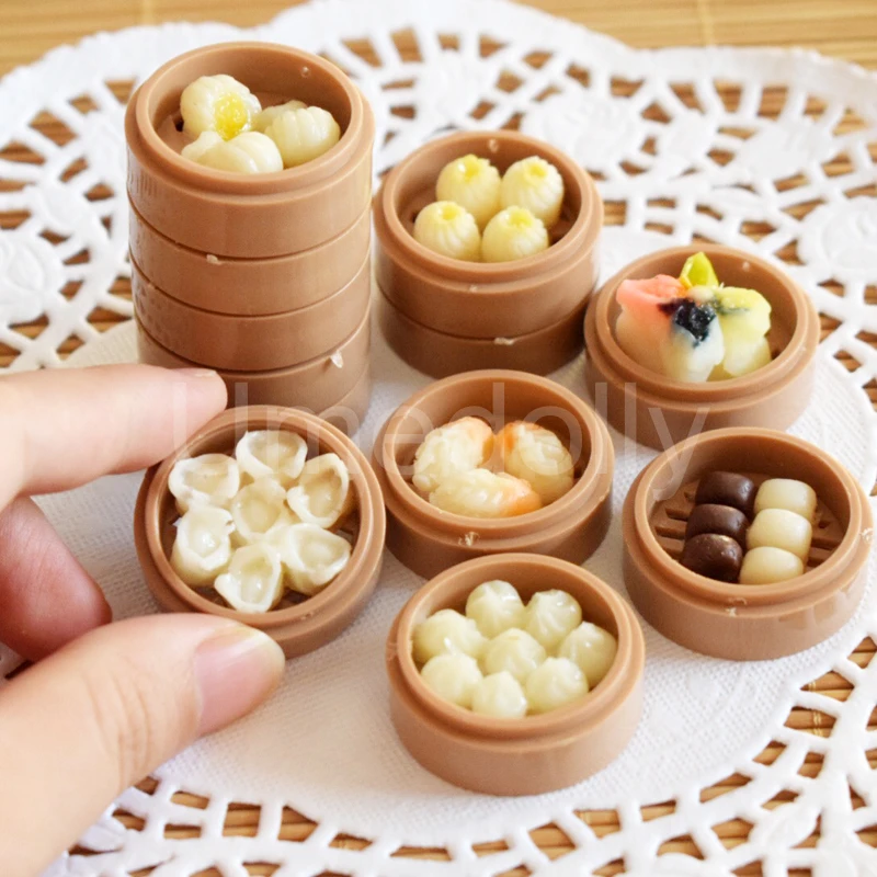 2PCS 1/6 Scale Miniature Chinese Dim Sum Dollhouse Pretend Food for Doll house Kitchen for Blyth Bjd Doll for Kids