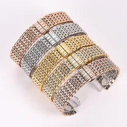 Luxury Stainless Steel Slim Watch Band Accessories 16mm 18mm 20mm 22mm Gold Silver Waterproof Butterfly Buckle Strap L4